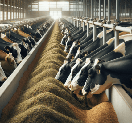 krowy mleczne podczas karmienia paszą