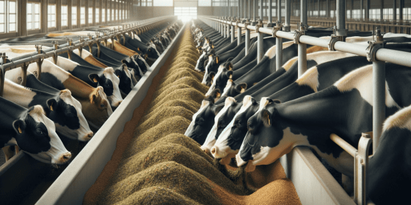 krowy mleczne podczas karmienia paszą