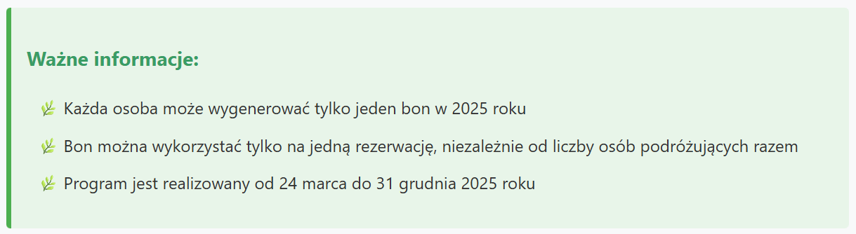 bon turystyczny podlaskie ważne informacje