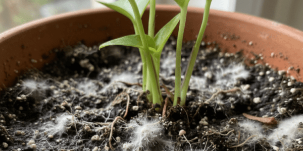 biała pleśń na roślinie doniczkowej